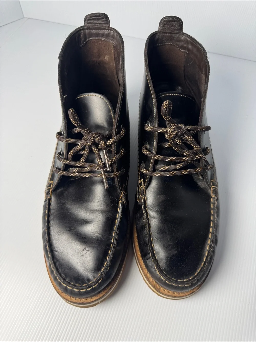 CLARKS Men's Durston Mid Dark Brown Leather Chukka Boots Stitch Toe Detail 9